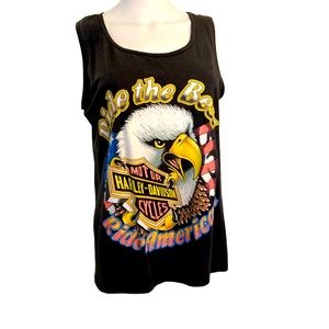 Harley Davidson vintage biker tank top. Early 80s. Vibrant colors. Normal wear.